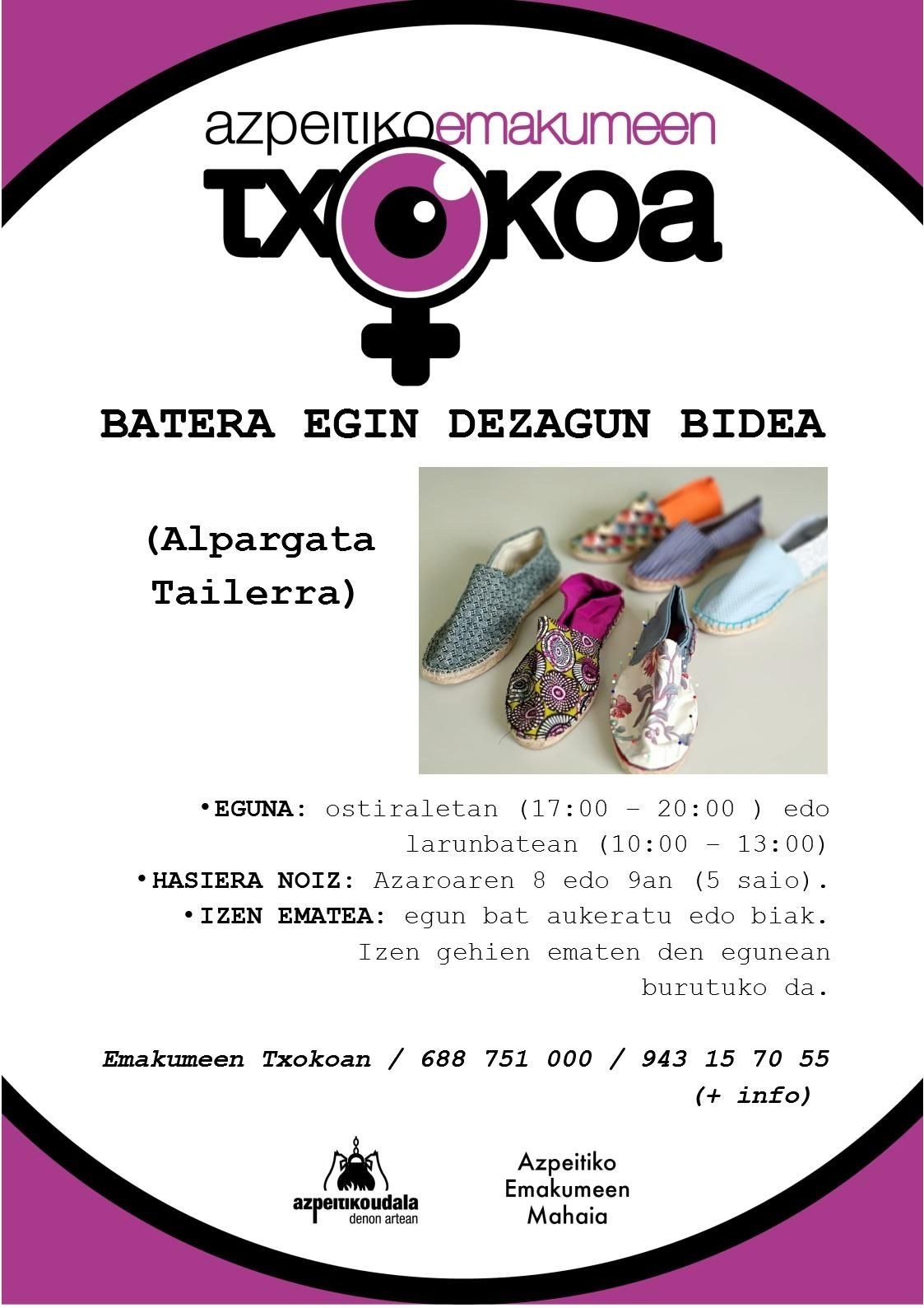 Alpargata tailerra abian jartzeko bigarren deialdia egin du Emakume Txokoak