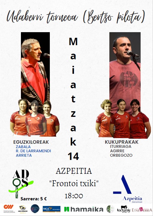 Bertso Pilota izango da igandean, 18:00etan, Frontoi Txikian