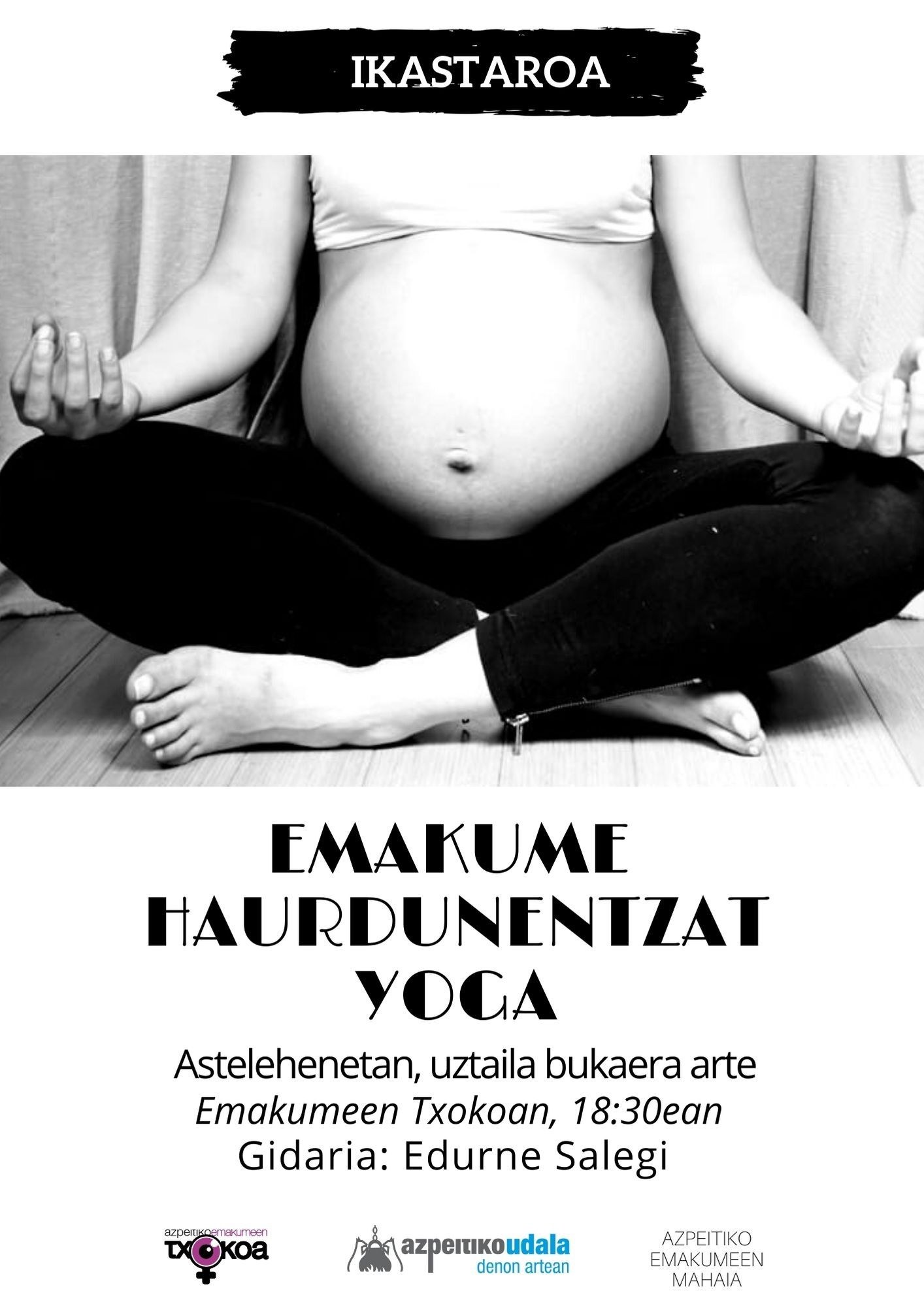 Emakume haurdunentzako Yoga ikastaroan izen ematea, zabalik