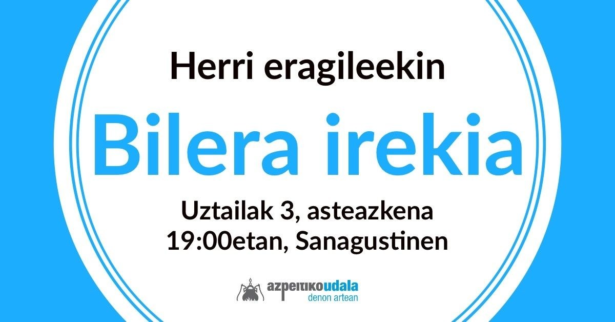 Herri eragileekin bilera egingo du Udalak asteazkenean, uztailak 3, 19:00etan Sanagustinen Herri eragileekin bilera egingo du Udalak asteazkenean, uztailak 3, 19:00etan Sanagustinen
