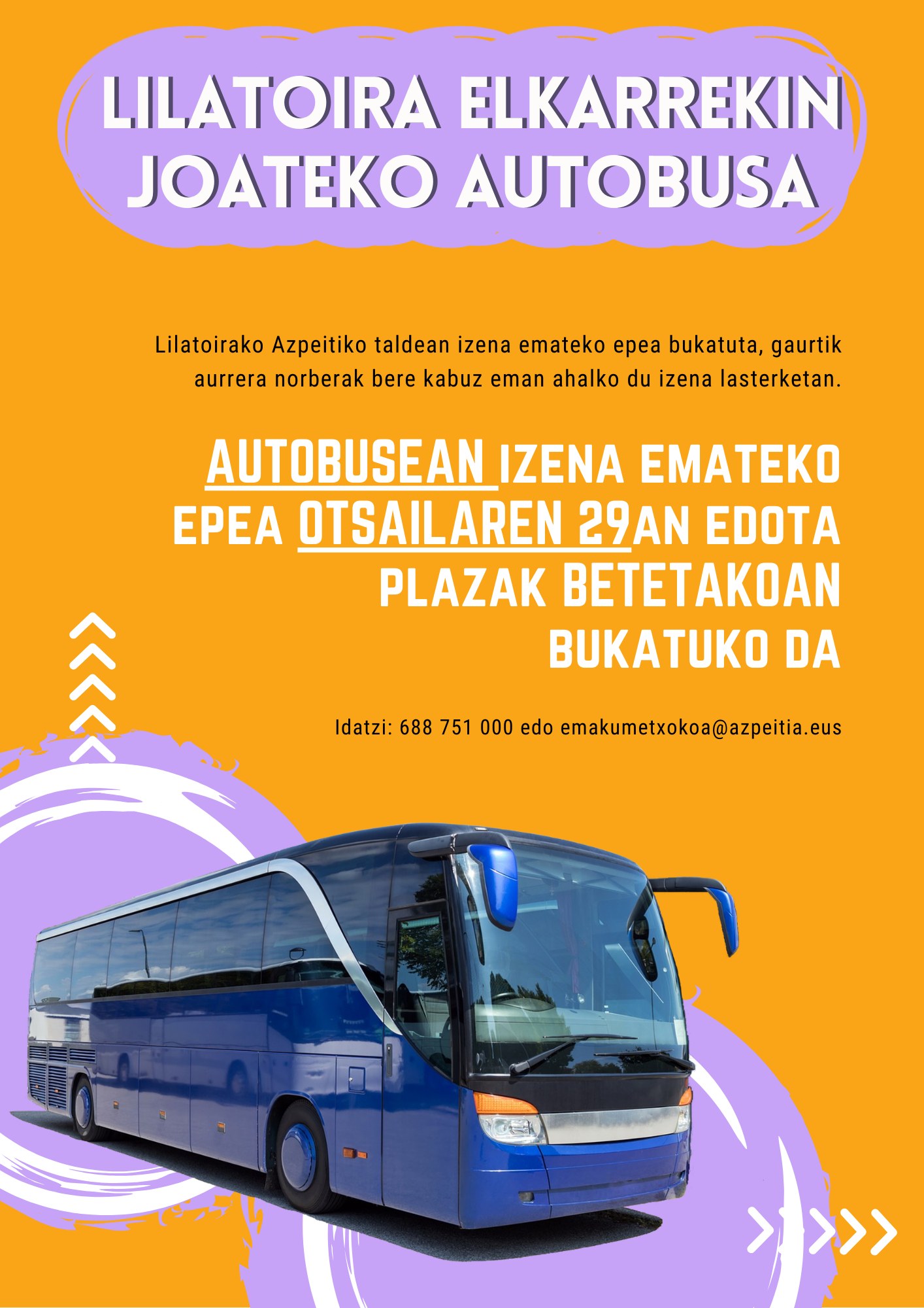 Otsailaren 29ra arte eman daiteke izena Lilatoirako autobusean